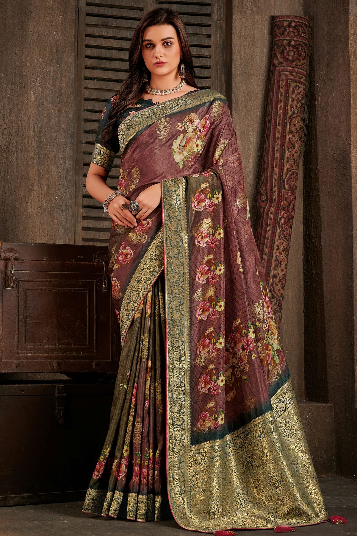 Mauve Colour Viscose Silk Printed Saree