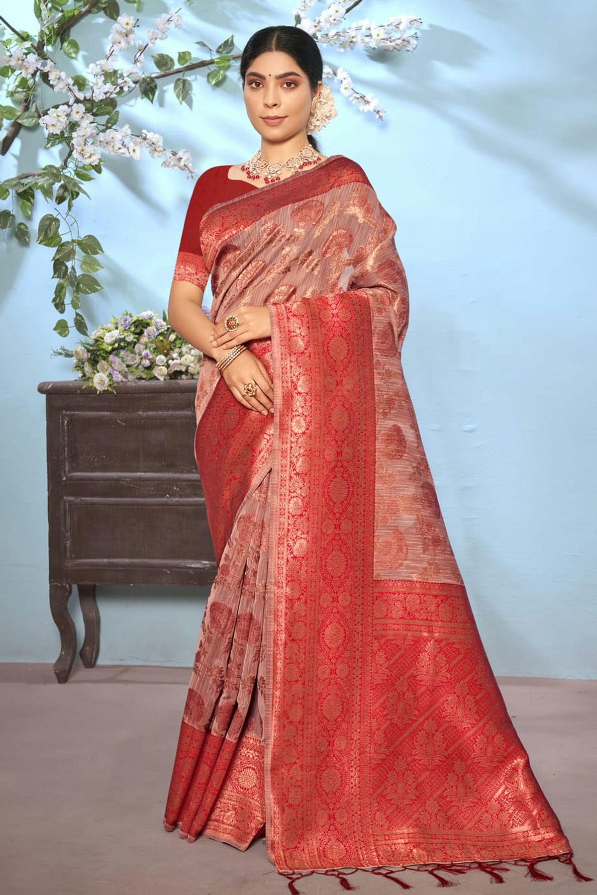 Mauve Colour Woven Work Cotton Saree