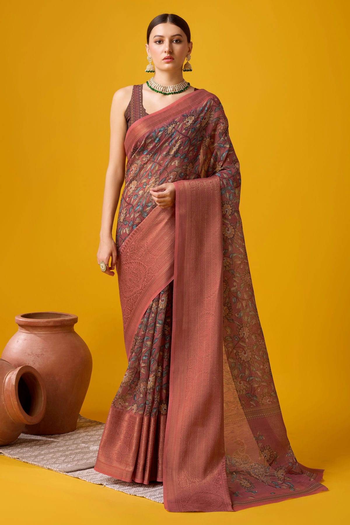 Mauve Colour Woven Work Cotton Saree