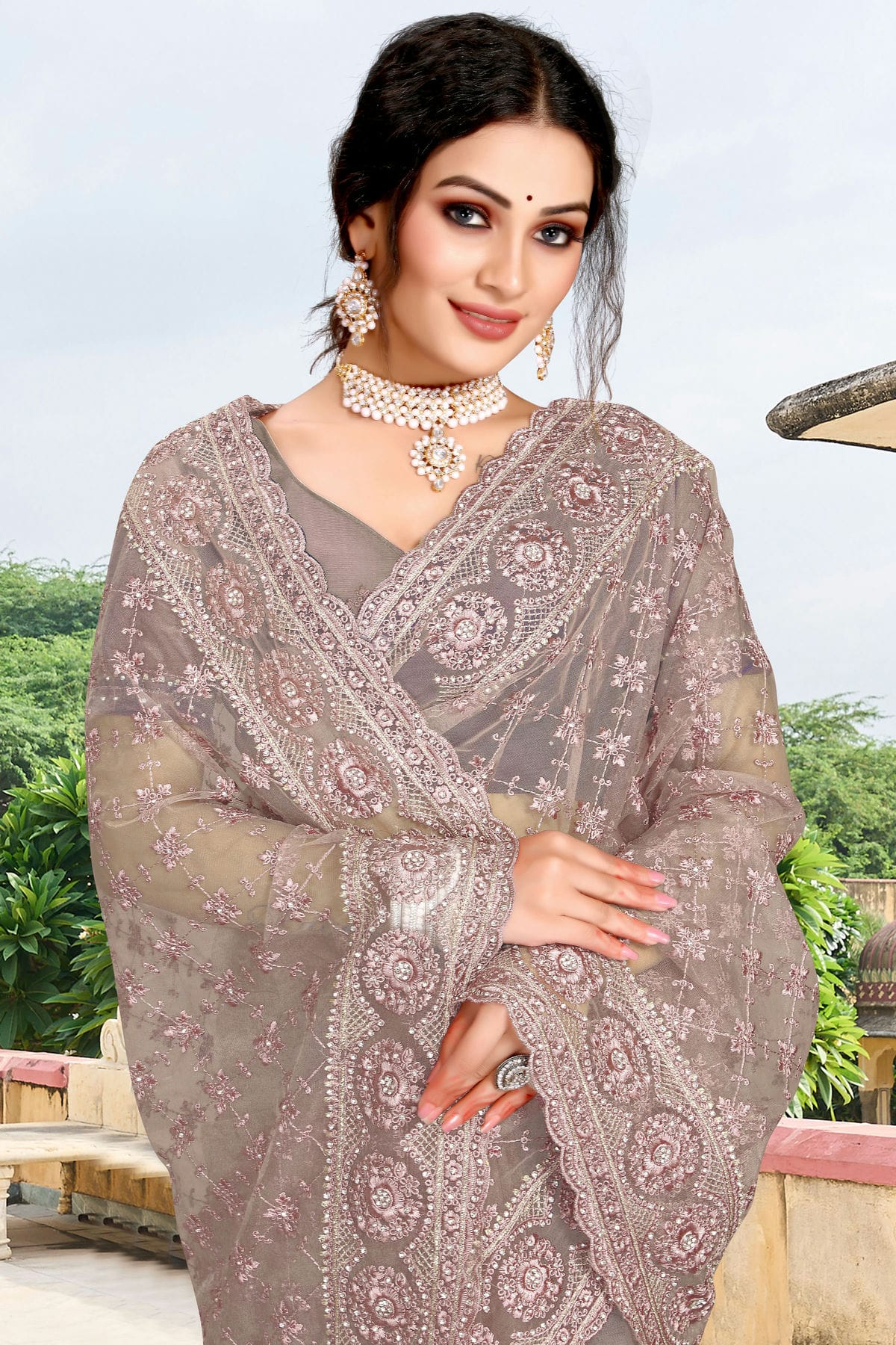 Mauve Colour Net Saree