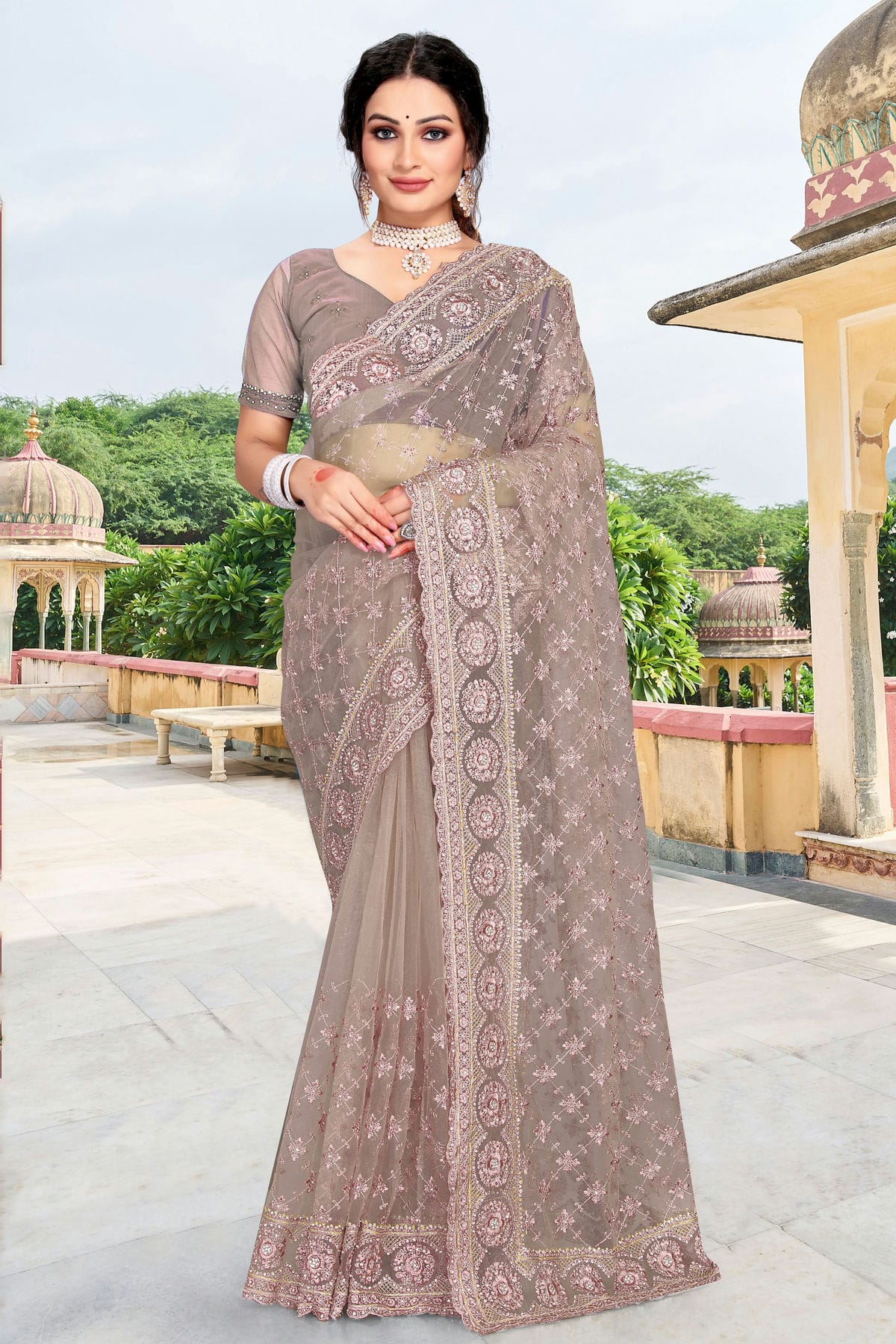 Mauve Colour Net Saree