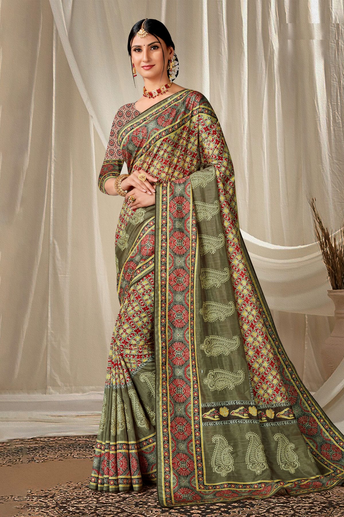 Mehendi Green Colour Art Silk Printed Saree