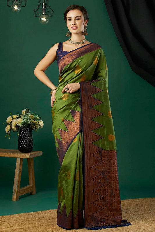 Mehendi Green Colour Banarasi Silk Traditional Saree