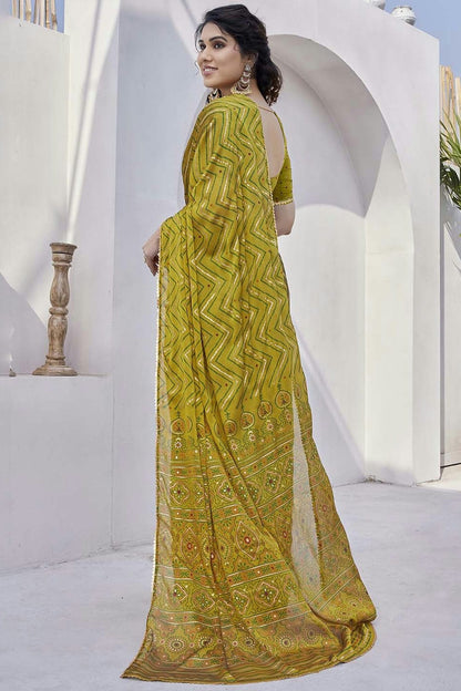 Mehendi Green Colour Chiffon Saree