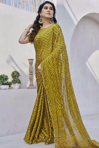 Mehendi Green Colour Chiffon Saree