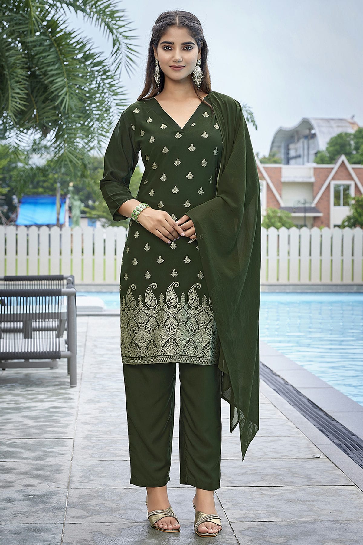 Mehendi Green Colour Crepe Stitched Suit