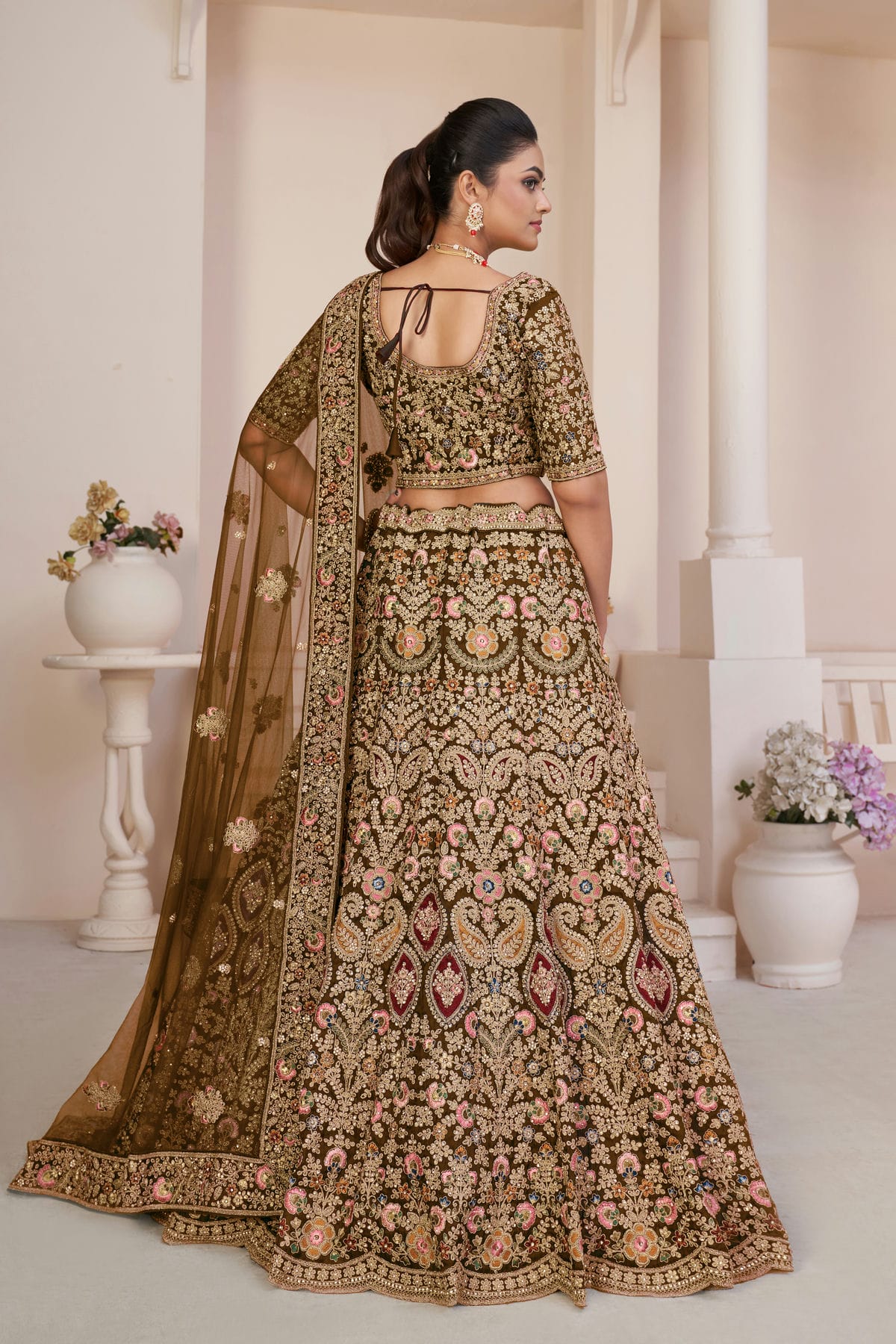 Mehendi Green Colour Embroidery Net Lehenga Choli