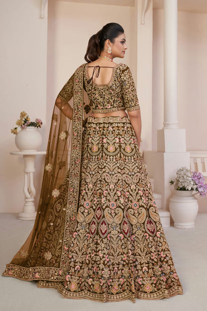 Mehendi Green Colour Embroidery Net Lehenga Choli