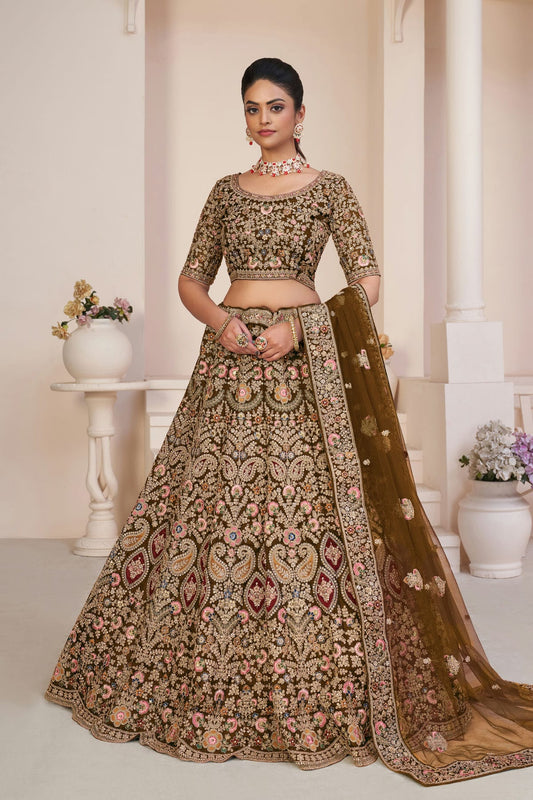 Mehendi Green Colour Embroidery Net Lehenga Choli