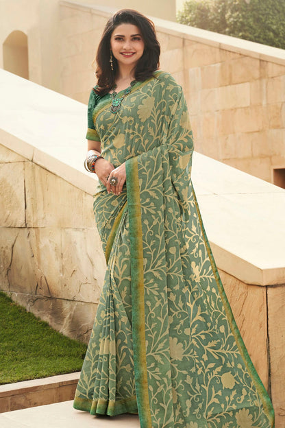 Mehendi Green Colour Georgette Printed Saree