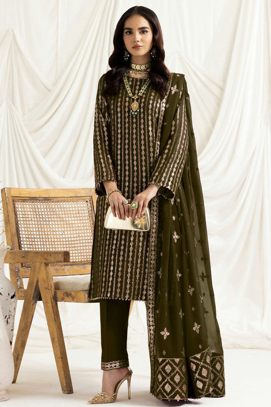 Mehendi Green Colour Georgette Semi Stitched Pakistani Suit