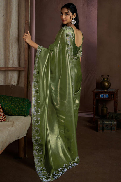 Mehendi Green Colour Jute Coting Silk Designer Saree