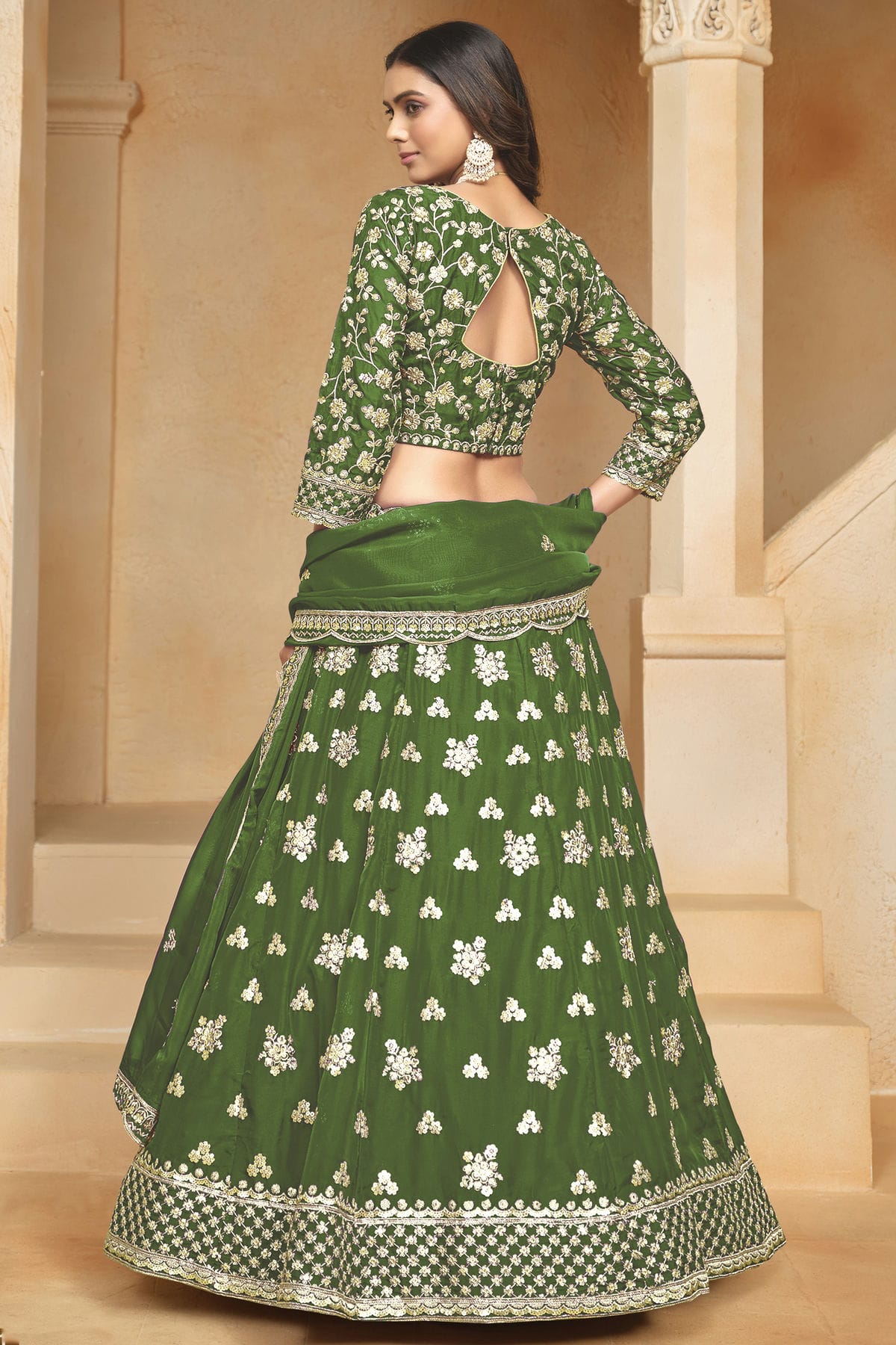 Mehendi Green Colour Organza Lehenga Choli