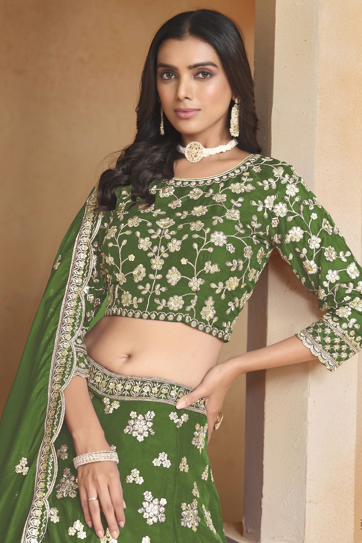 Mehendi Green Colour Organza Lehenga Choli