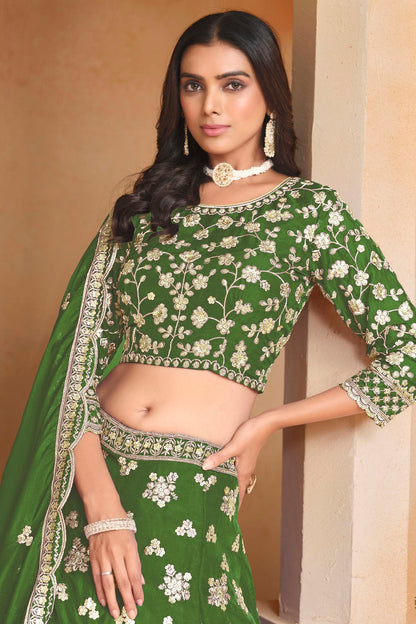 Mehendi Green Colour Organza Lehenga Choli