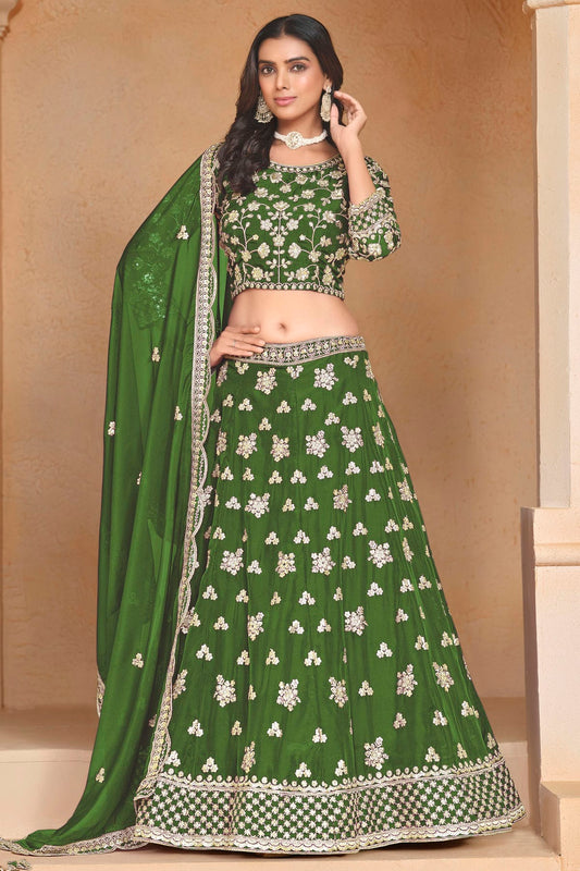 Mehendi Green Colour Organza Lehenga Choli