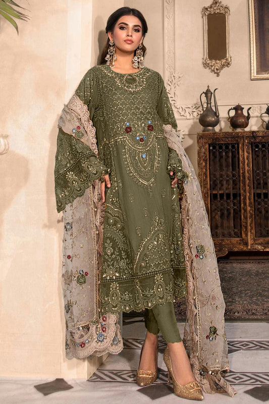 Mehendi Green Colour Organza Semi Stitched Pakistani Suit