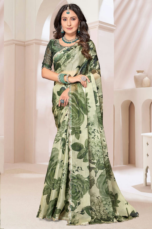 Mehendi Green Colour Organza Silk Designer Saree