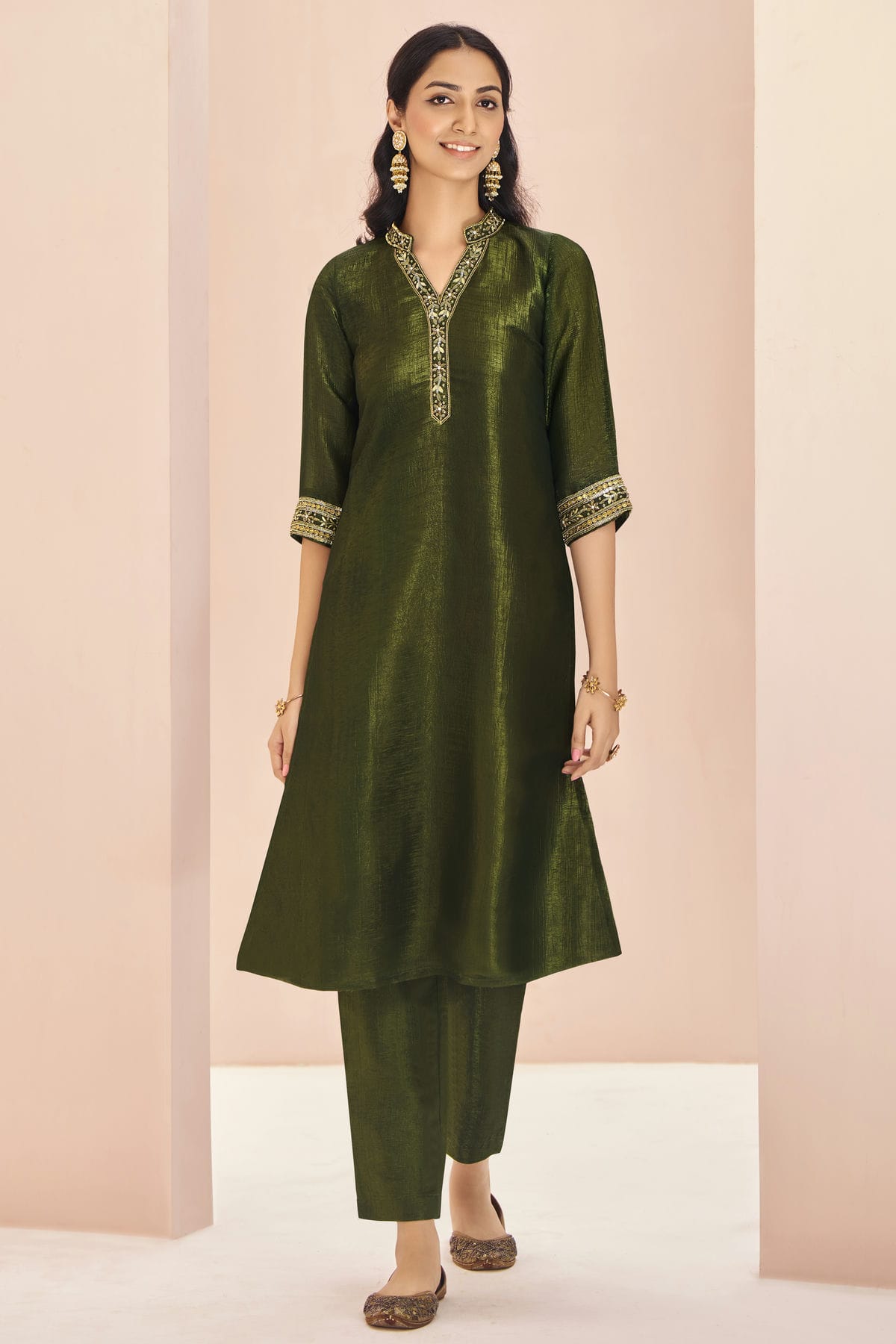 Mehendi Green Colour Organza Top and Bottom