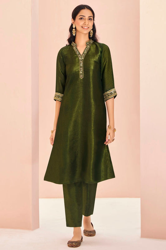 Mehendi Green Colour Organza Top and Bottom