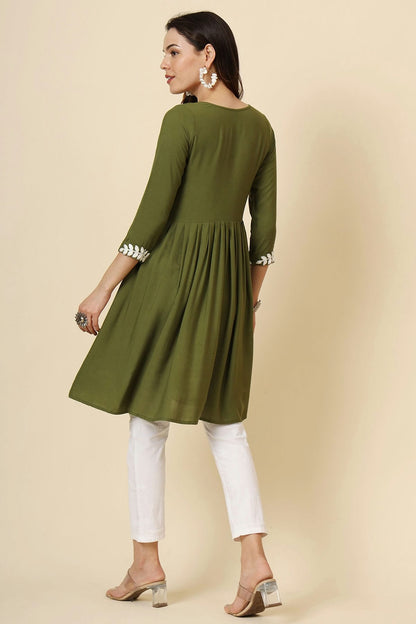 Mehendi Green Colour Rayon Kurti VSKR1111294