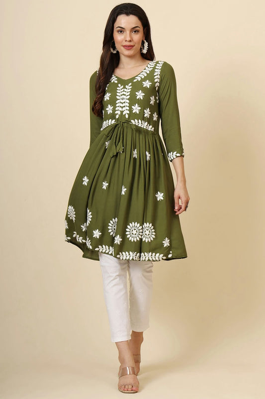 Mehendi Green Colour Rayon Kurti