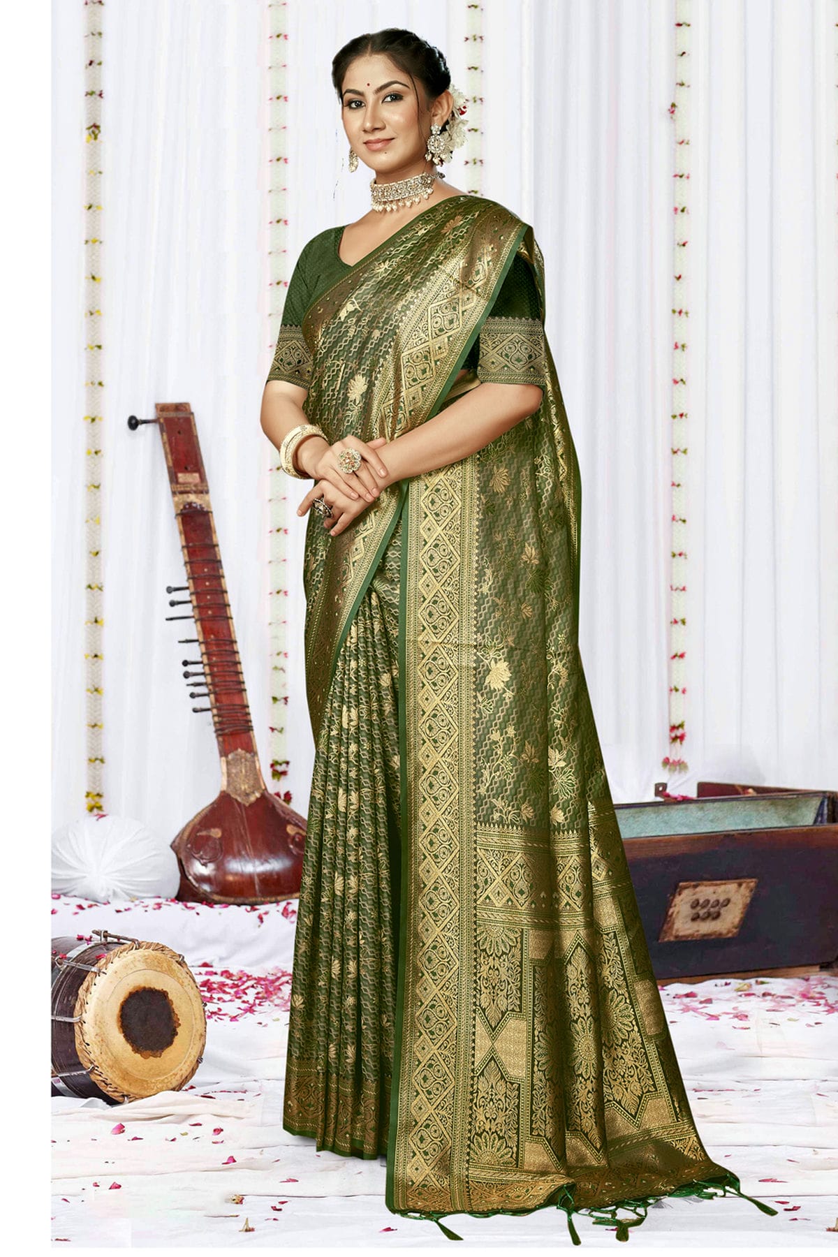 Mehendi Green Colour Satin Silk Traditional Saree