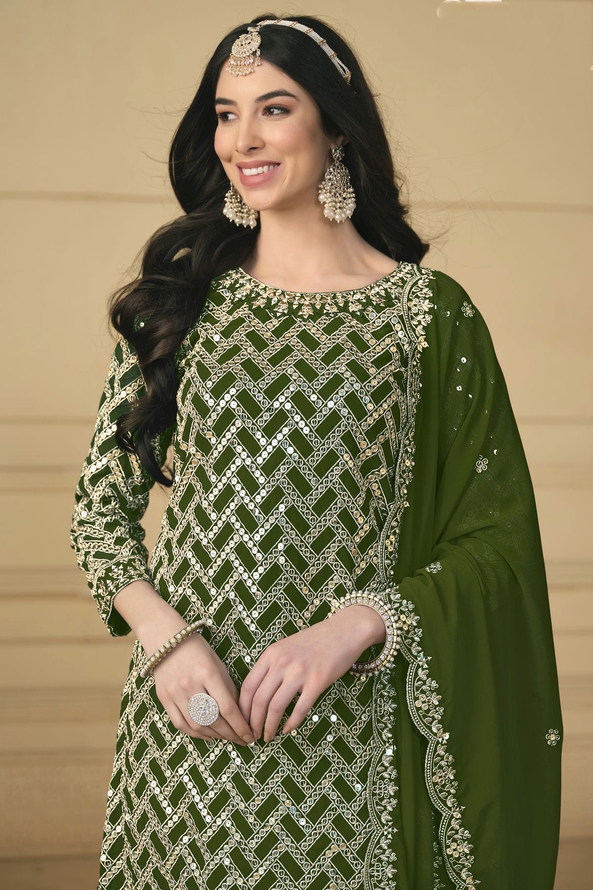 Mehendi Green Colour Semi Stitched Faux Georgette Sharara Suit