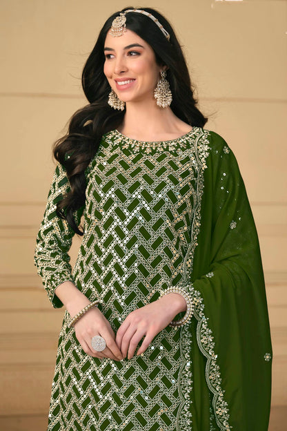 Mehendi Green Colour Semi Stitched Faux Georgette Sharara Suit