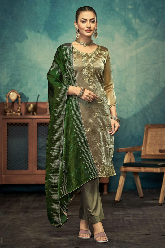 Mehendi Green Colour Semi Stitched Jimmy Choo Pant Style Suit