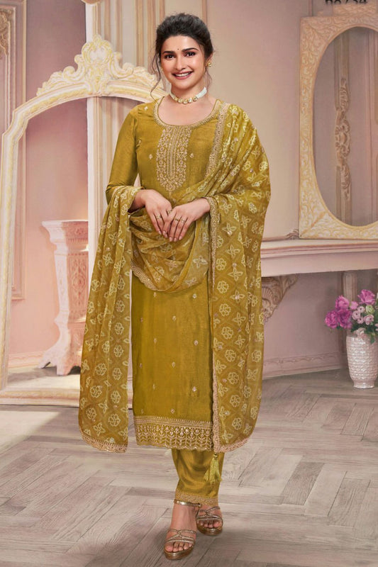 Mehendi Green Colour Semi Stitched Silk Georgette Pant Style Suit