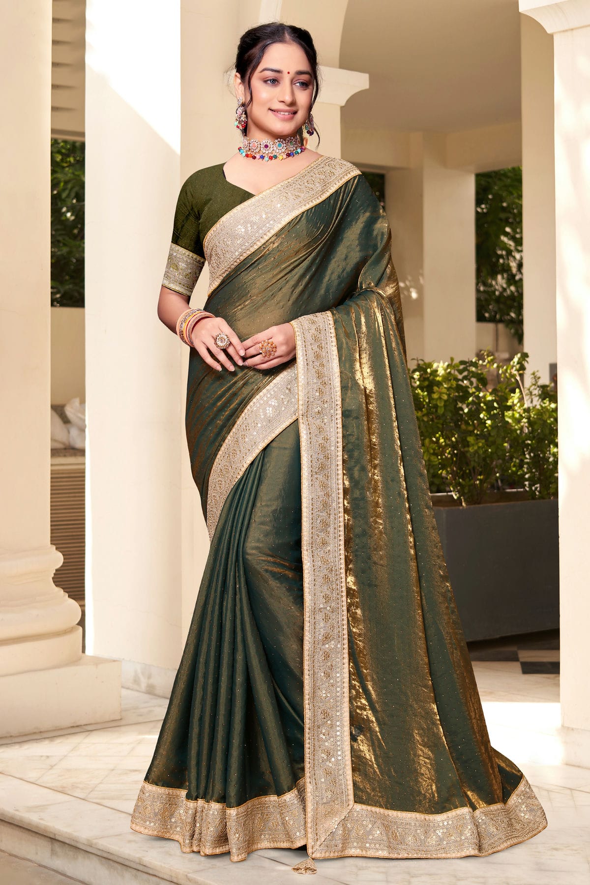 Mehendi Green Colour Silk Designer Saree