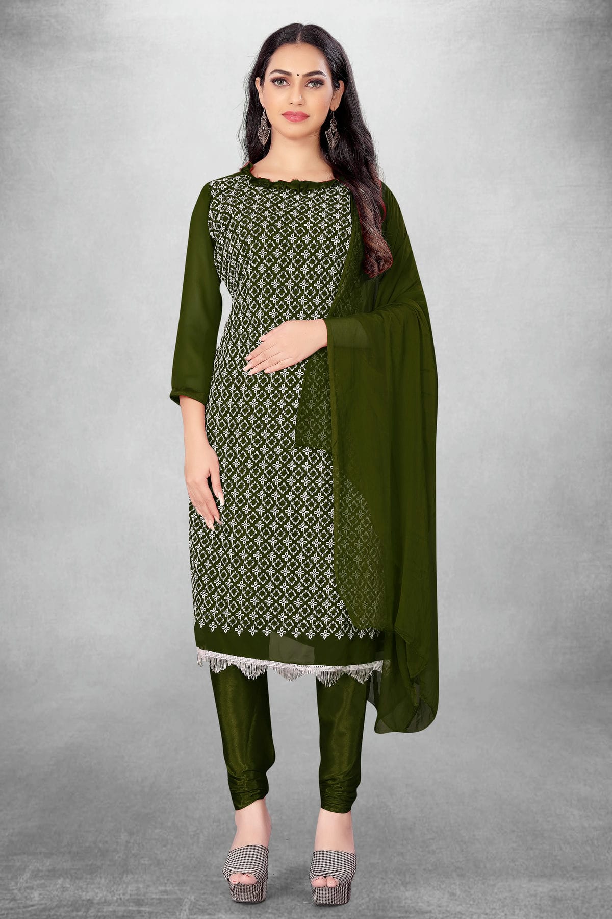 Mehendi Green Colour Unstitched Georgette Churidar Suit