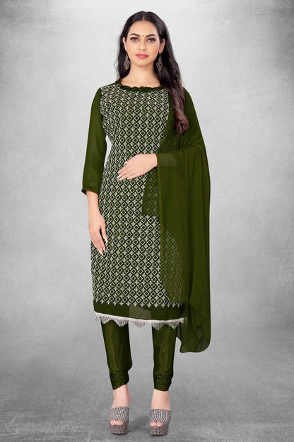 Mehendi Green Colour Unstitched Georgette Churidar Suit