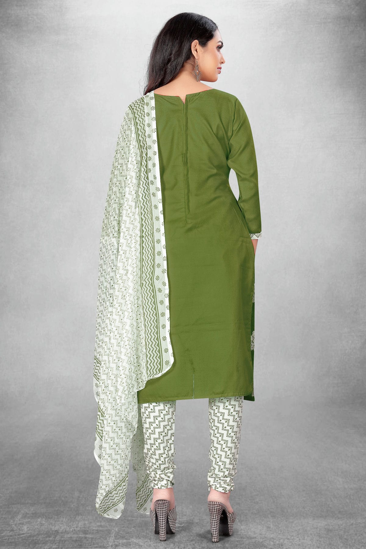 Mehendi Green Colour Unstitched Slub Cotton Churidar Suit