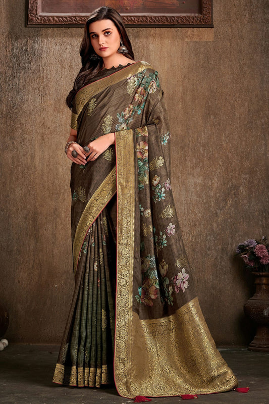 Mehendi Green Colour Viscose Silk Printed Saree