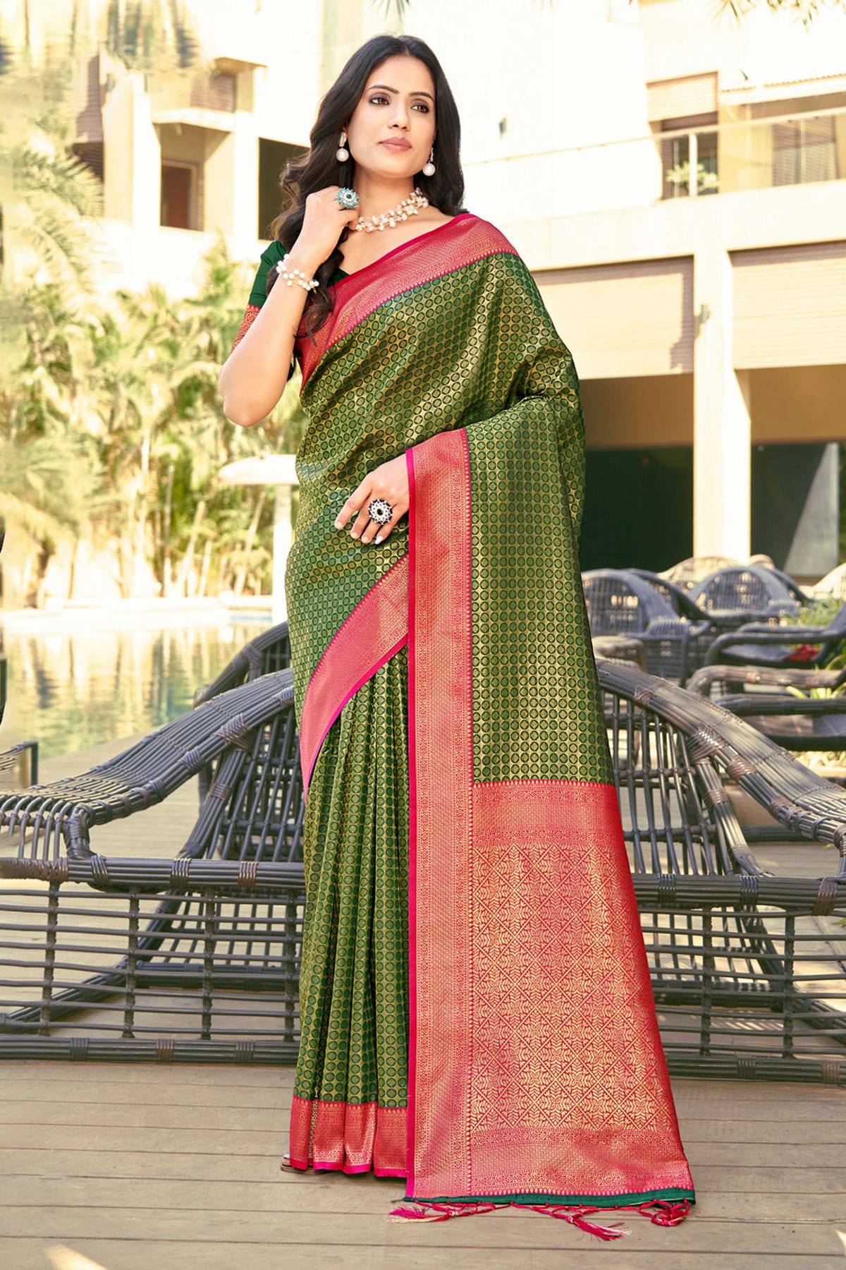 Mehendi Green Colour Woven Work Banarasi Silk Saree