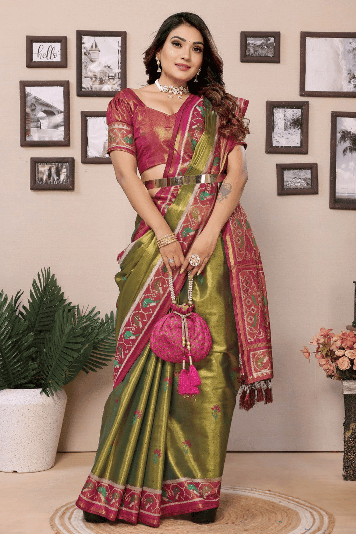 Mehendi Green Colour Woven Work Pure Banarasi Tissue Silk Traditional Saree VSSD1250296