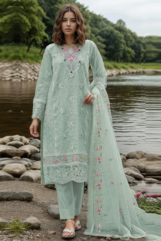 Mint Green Colour Organza Semi Stitched Pakistani Suit