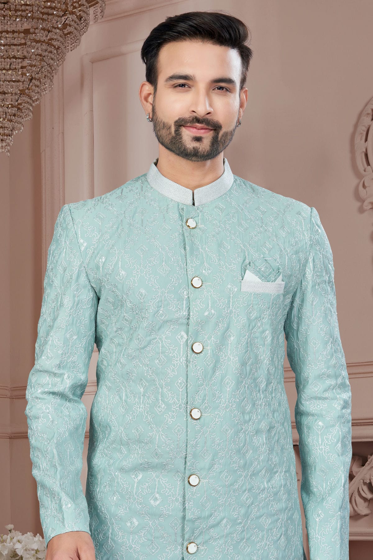 Mint Green Colour Silk Dupion Dhoti Sherwani VSSH1040644