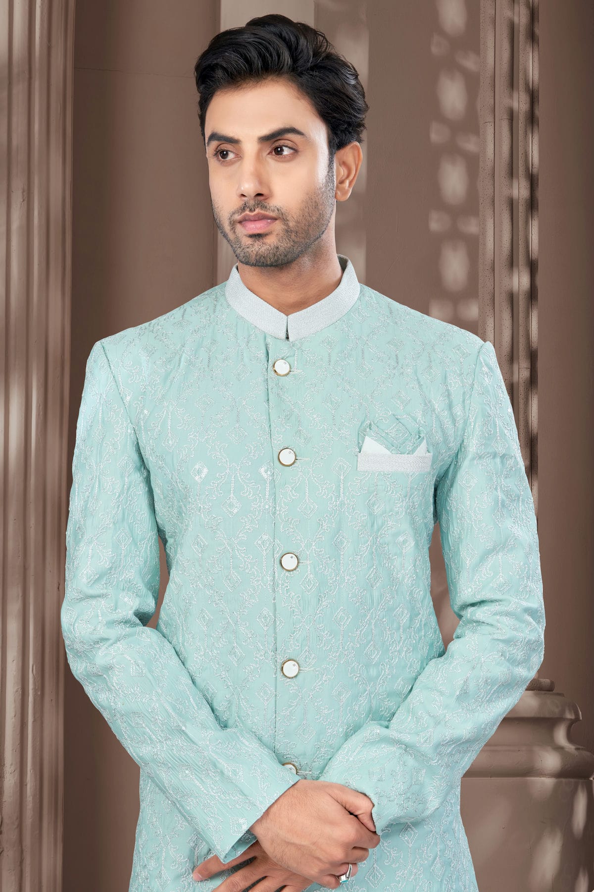 Mint Green Colour Silk Dupion Sherwani VSSH1040630