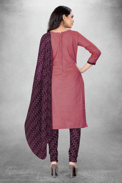 Muave Colour Unstitched Slub Cotton Churidar Suit