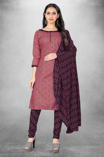 Muave Colour Unstitched Slub Cotton Churidar Suit