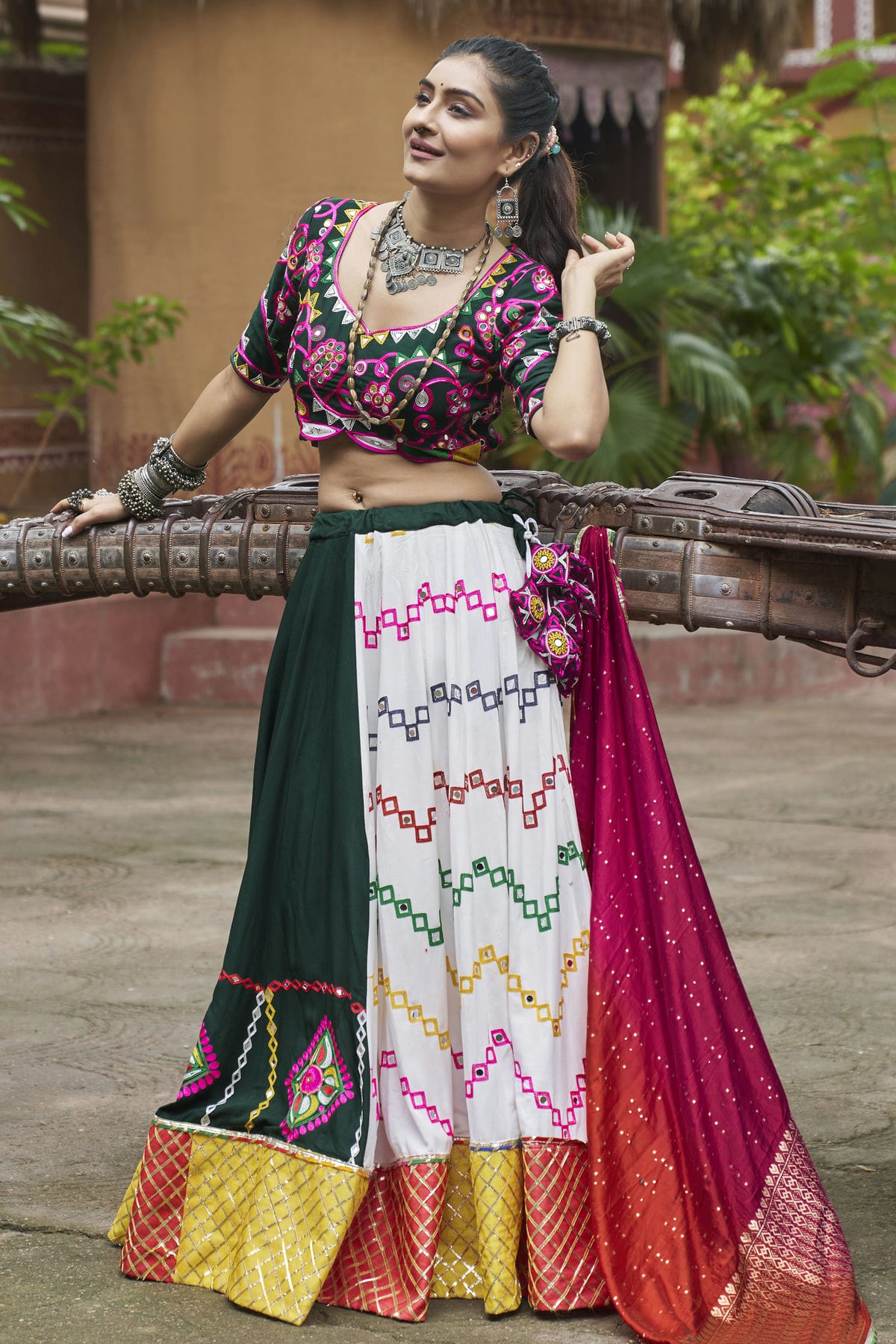 Multi Color Colour Viscose Rayon Navratri Lehenga