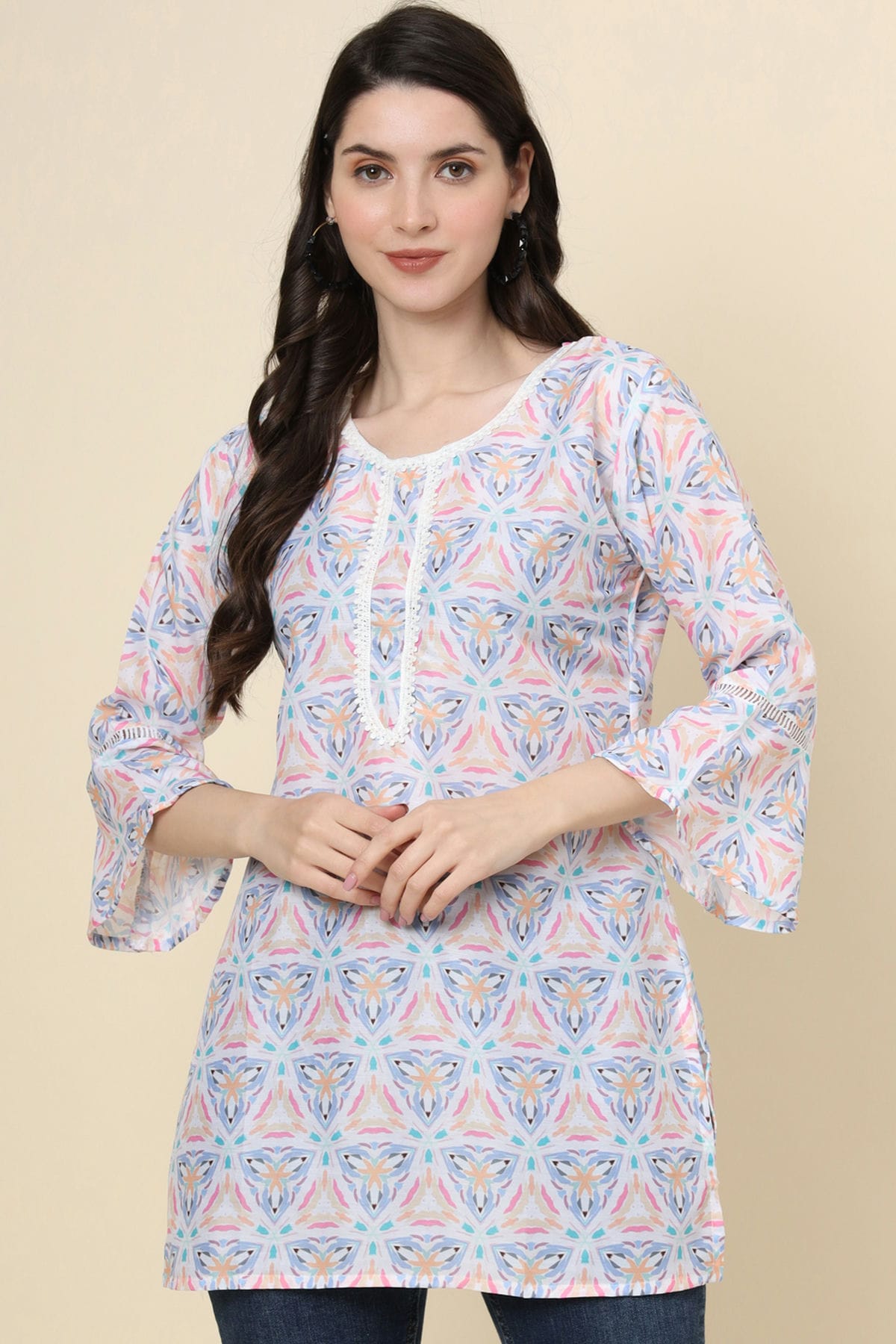 Multi Colour Cotton Printed Work Readymade Top