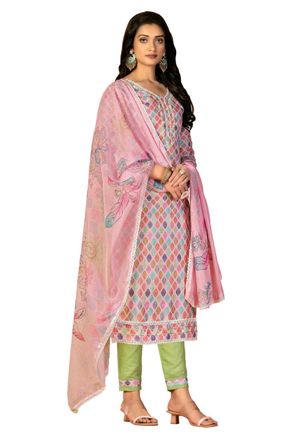 Multi Colour Unstitched Cambric Cotton Fabric Straight Suit