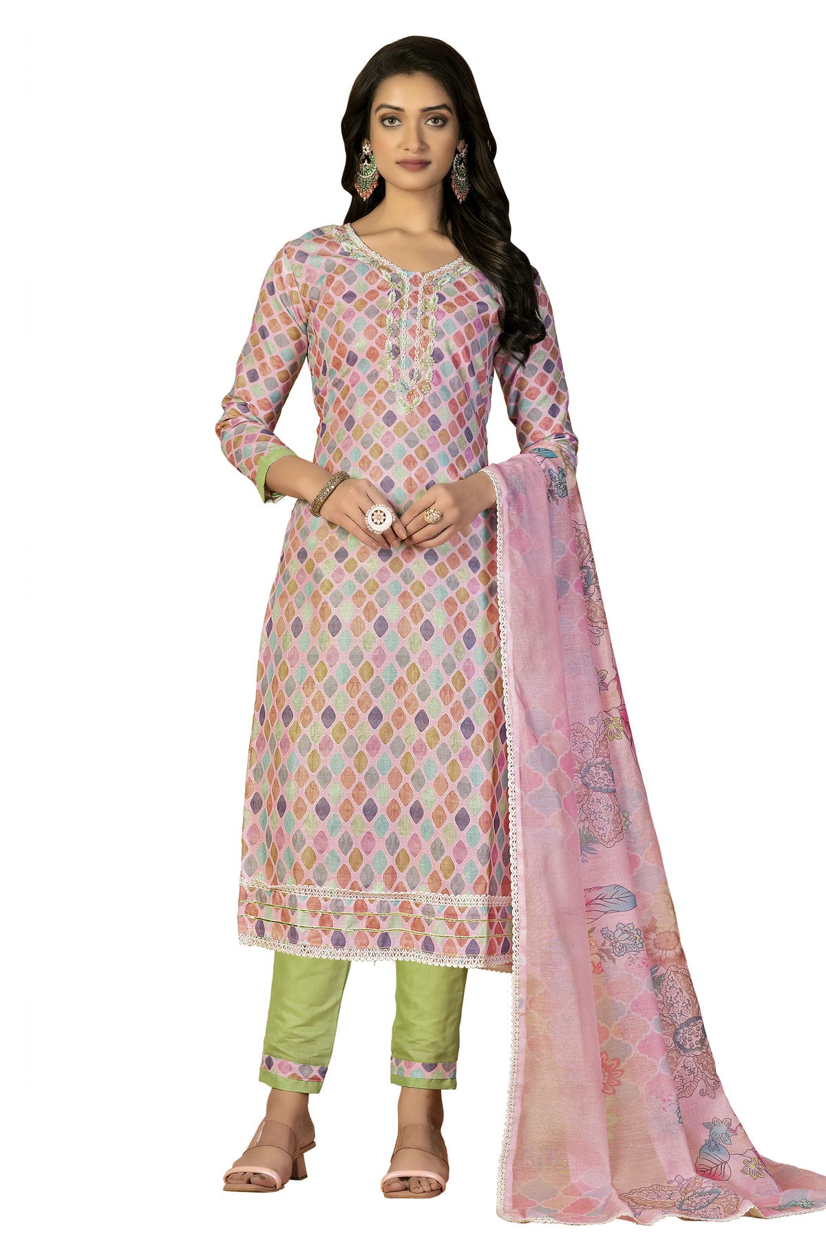 Multi Colour Unstitched Cambric Cotton Fabric Straight Suit