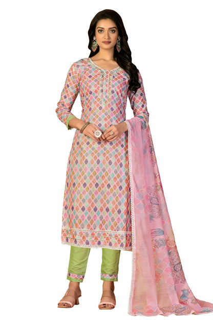 Multi Colour Unstitched Cambric Cotton Fabric Straight Suit