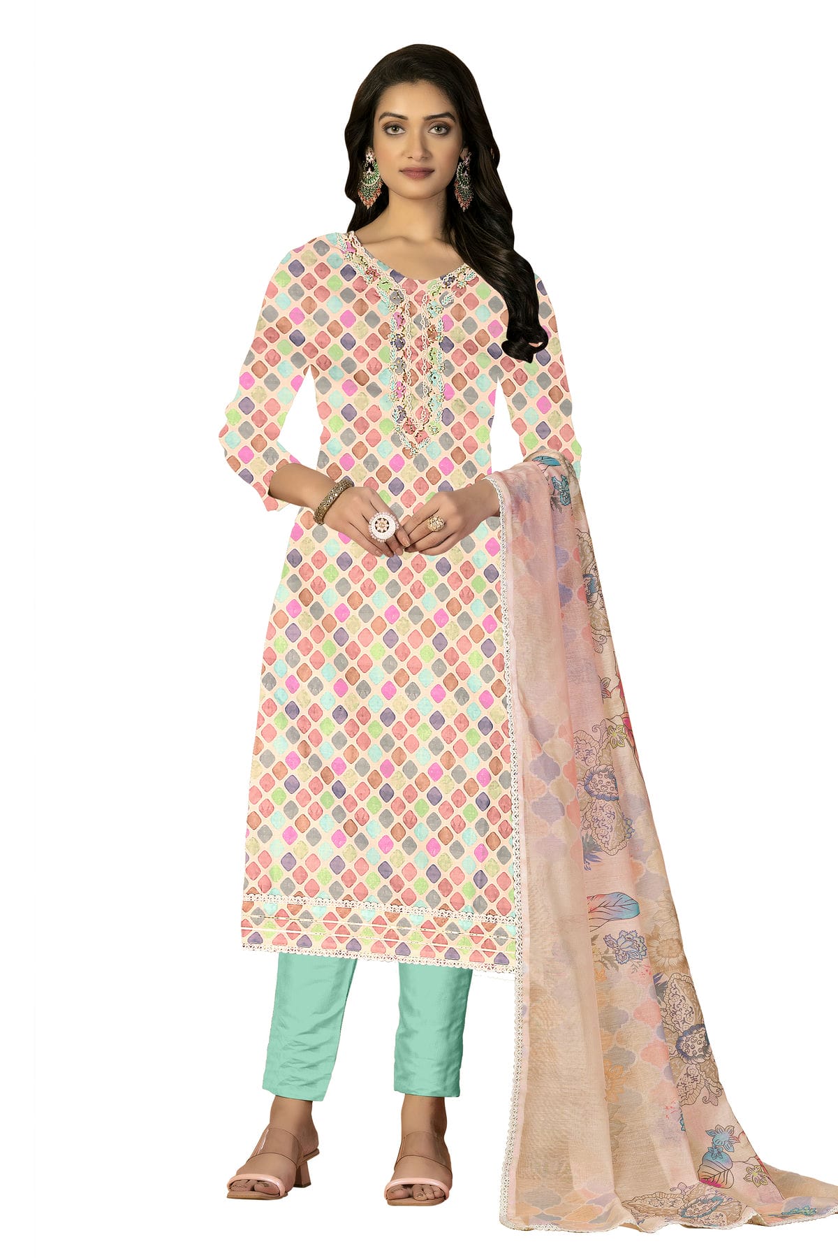 Multi Colour Unstitched Cambric Cotton Fabric Straight Suit