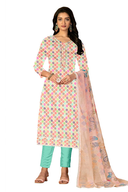 Multi Colour Unstitched Cambric Cotton Fabric Straight Suit